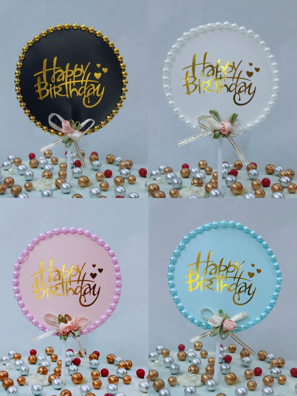 Happy Birthday Paper Cake Topper 4 Color Mix