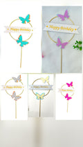 Happy Birthday Glitter Metal Topper With Butterfly 4-5 Colours