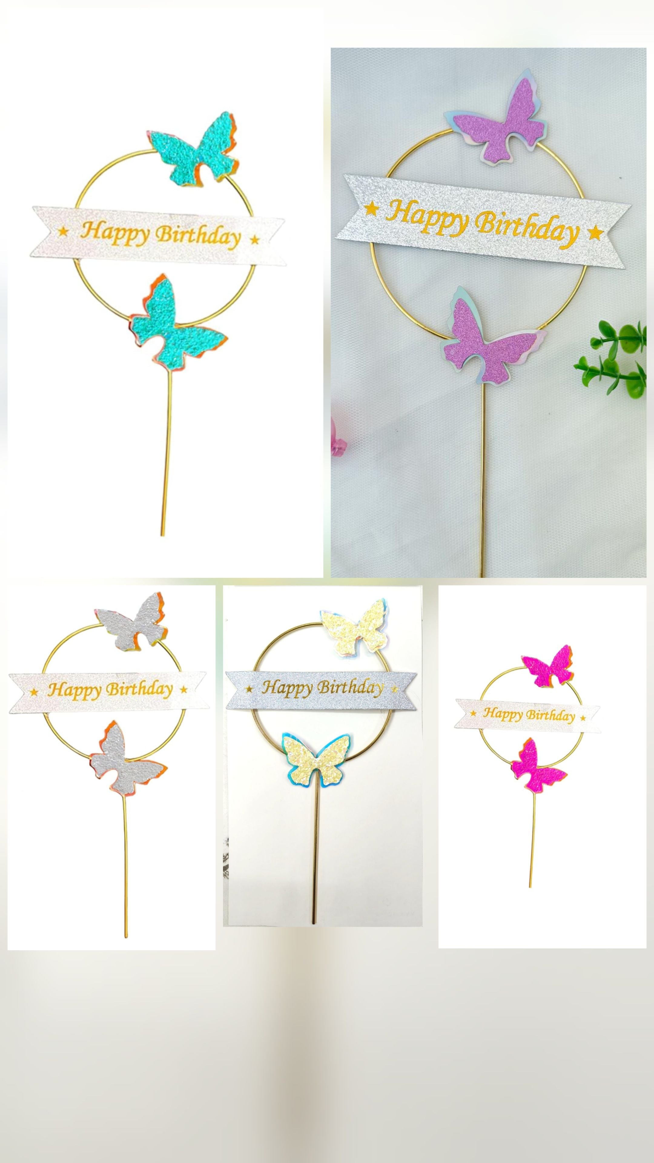 Happy Birthday Glitter Metal Topper With Butterfly 4-5 Colours