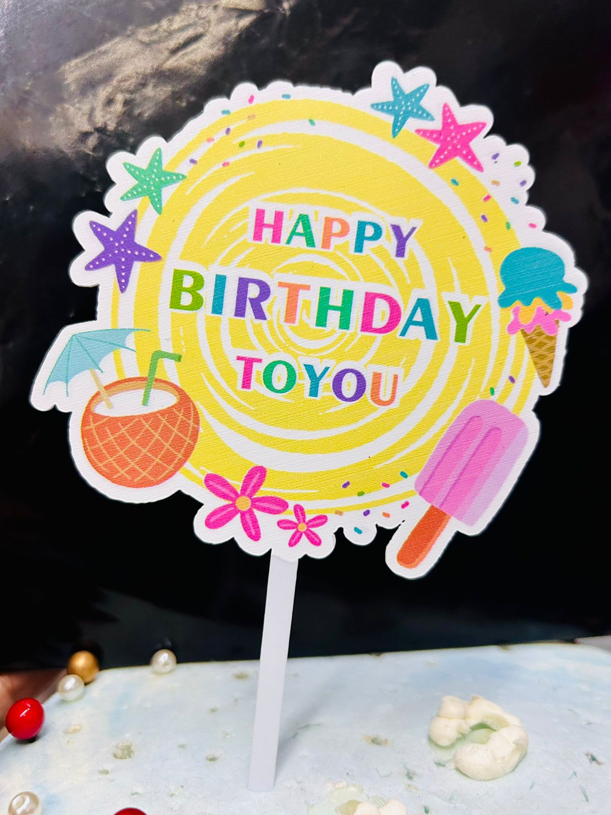 Happy Birthday Beach / Summer Theme Cake Topper