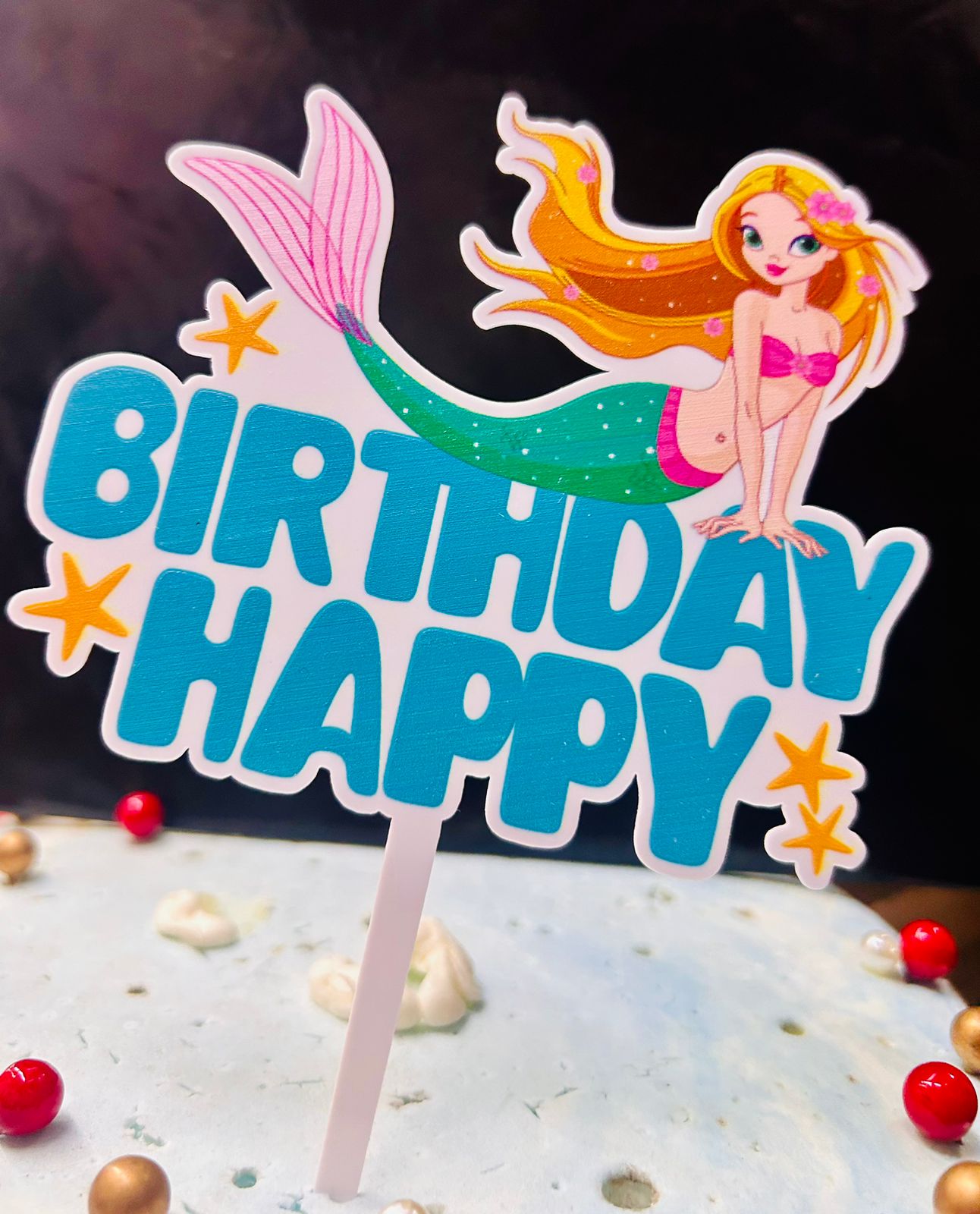 Happy Birthday Mermaid Theme Cake Topper