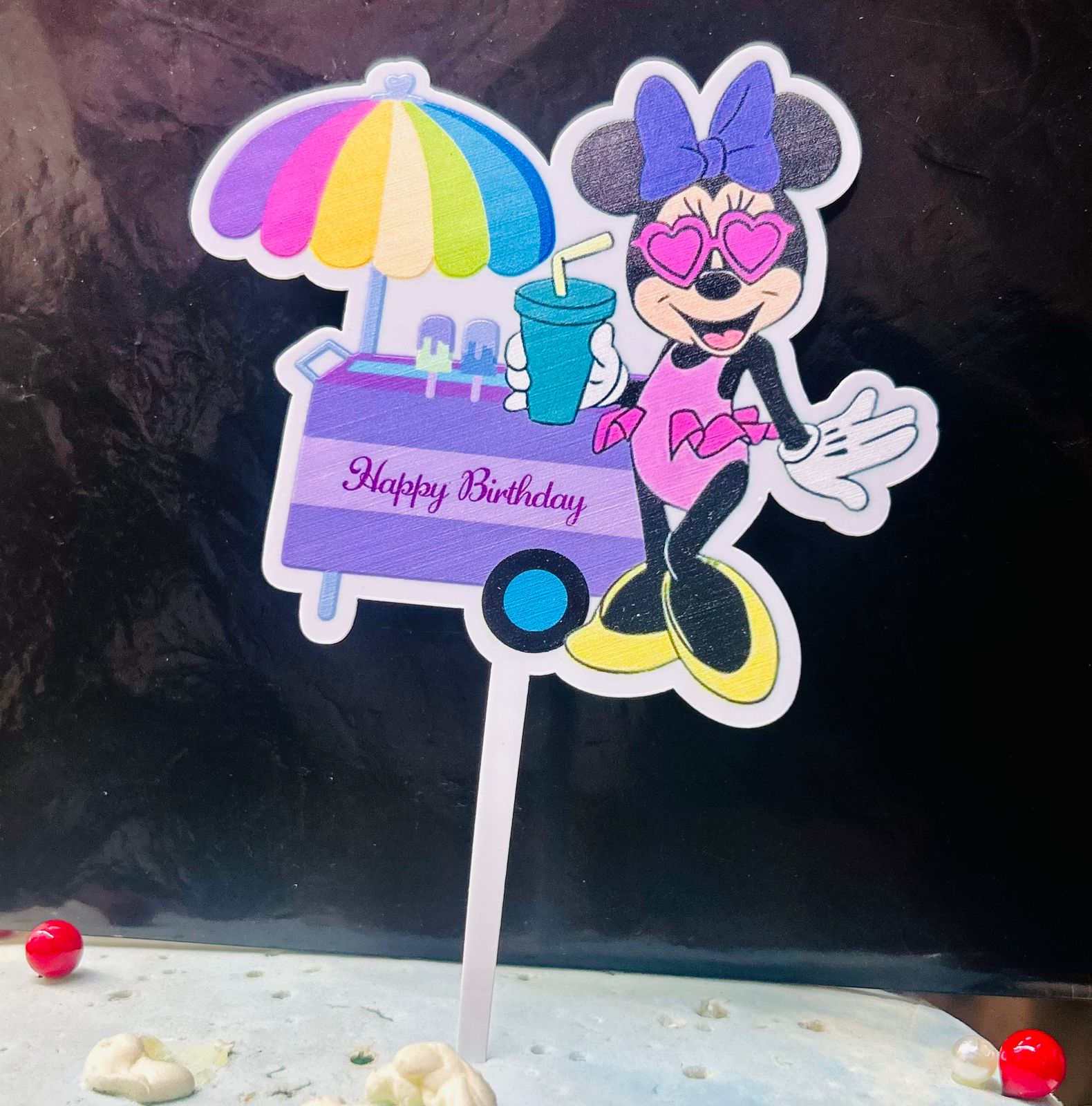 Happy Birthday Minnie Theme Cake Topper