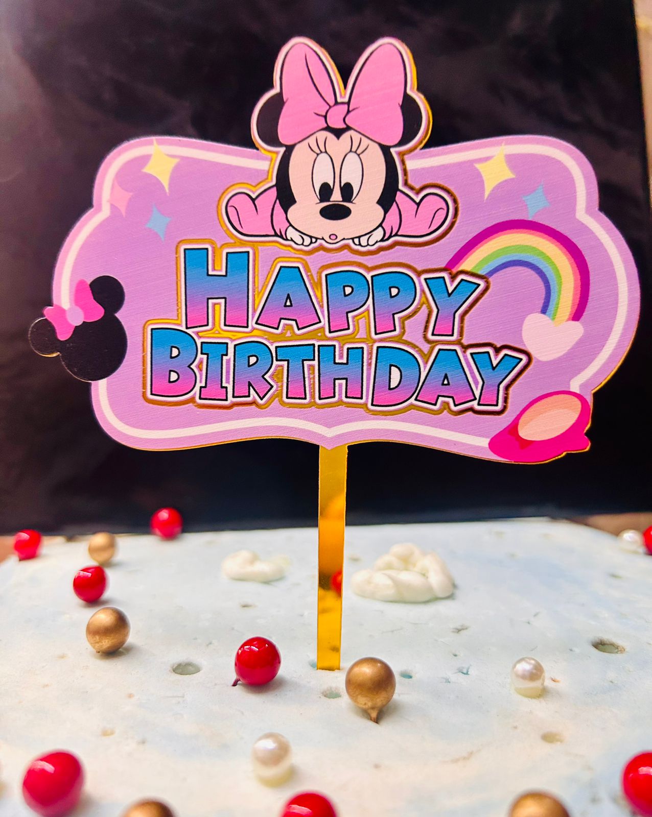 Happy Birthday Minnie Mouse Theme Cake Topper