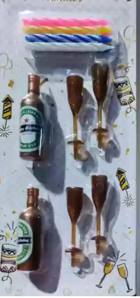Heineken Beer 2 Bottle, 4 Glasses Stand With 6 Candles