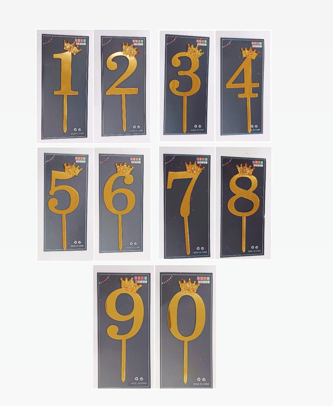 Imported Crown Acrylic Glitter Number Topper 10 Pcs Set