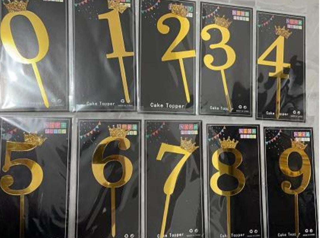 Crown Acrylic Glitter Number Topper 10 Pcs Set Imported