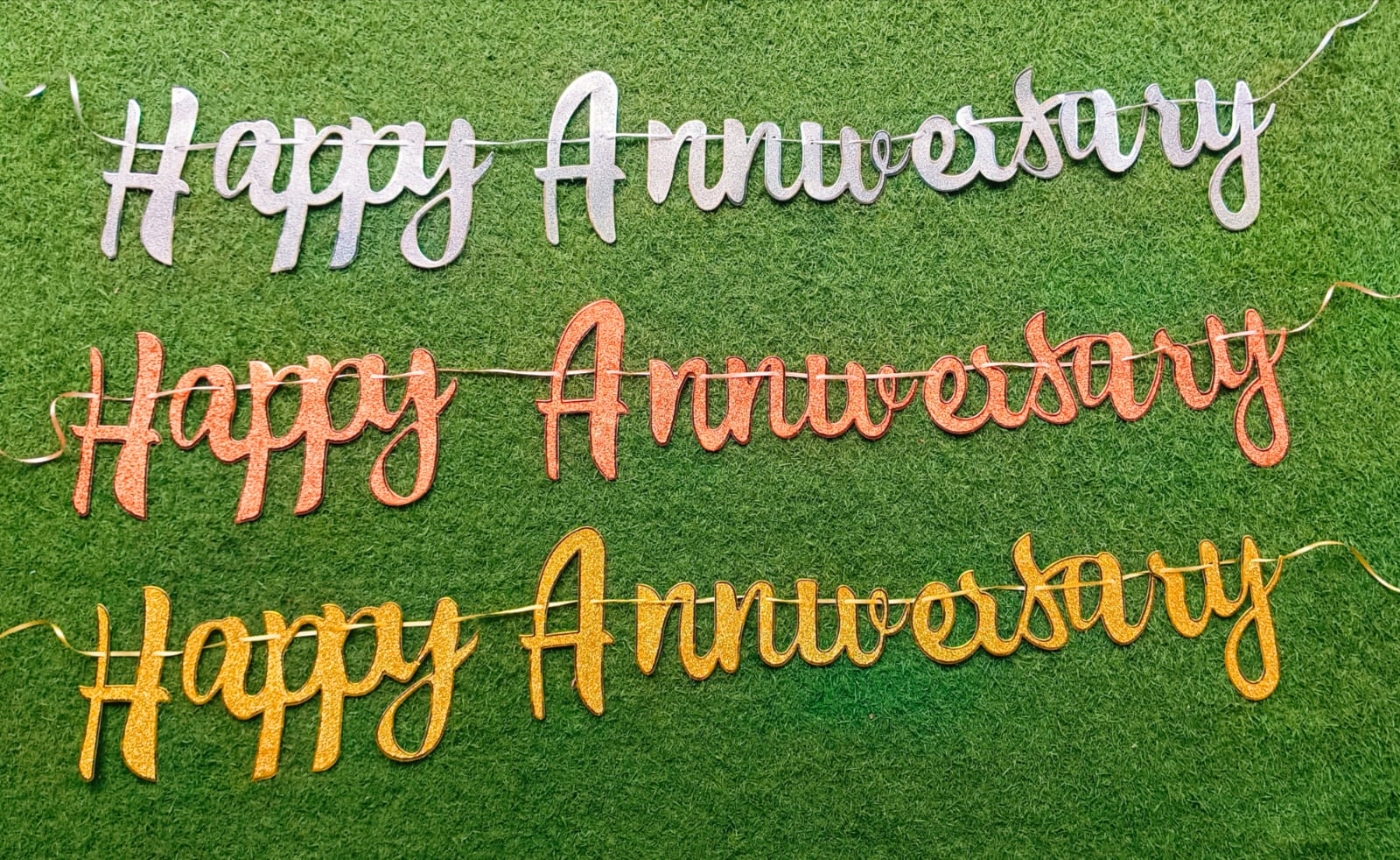 Imported Happy Anniversary Paper Bunting Banner Glitter Gold/Silver/Rose Gold