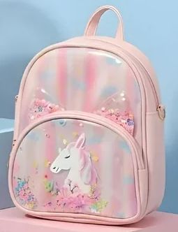Kids Glitter Unicorn & Rainbow Mini Backpack - Detachable Shoulder Strap - Multiple Color Options - Pack of 1