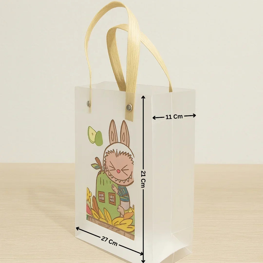 Labubu Print Transparent Bag with Brown Handles - Random Labubu Prints - Pack of 12