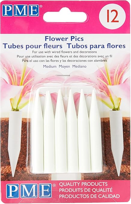 Medium Flower Picks, White - Artificial Flower Holder - Pack of 12