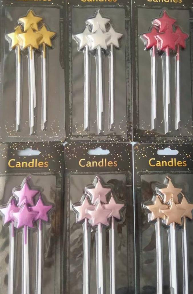 Metallic 4 pcs Star Cake Candle Assorted Colors