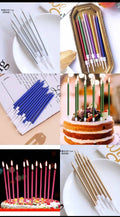Metallic Thin Candles With Base Stand 6 pcs Pack - Assorted Colors