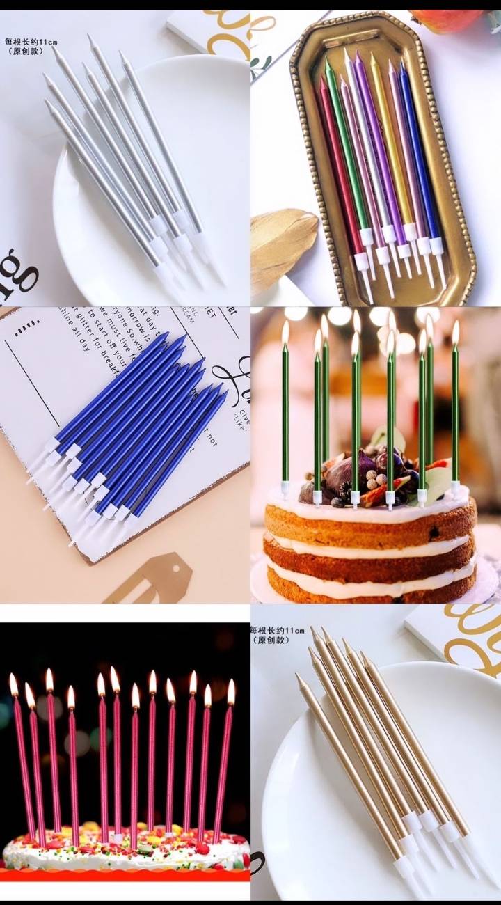 Metallic Thin Candles With Base Stand 6 pcs Pack - Assorted Colors