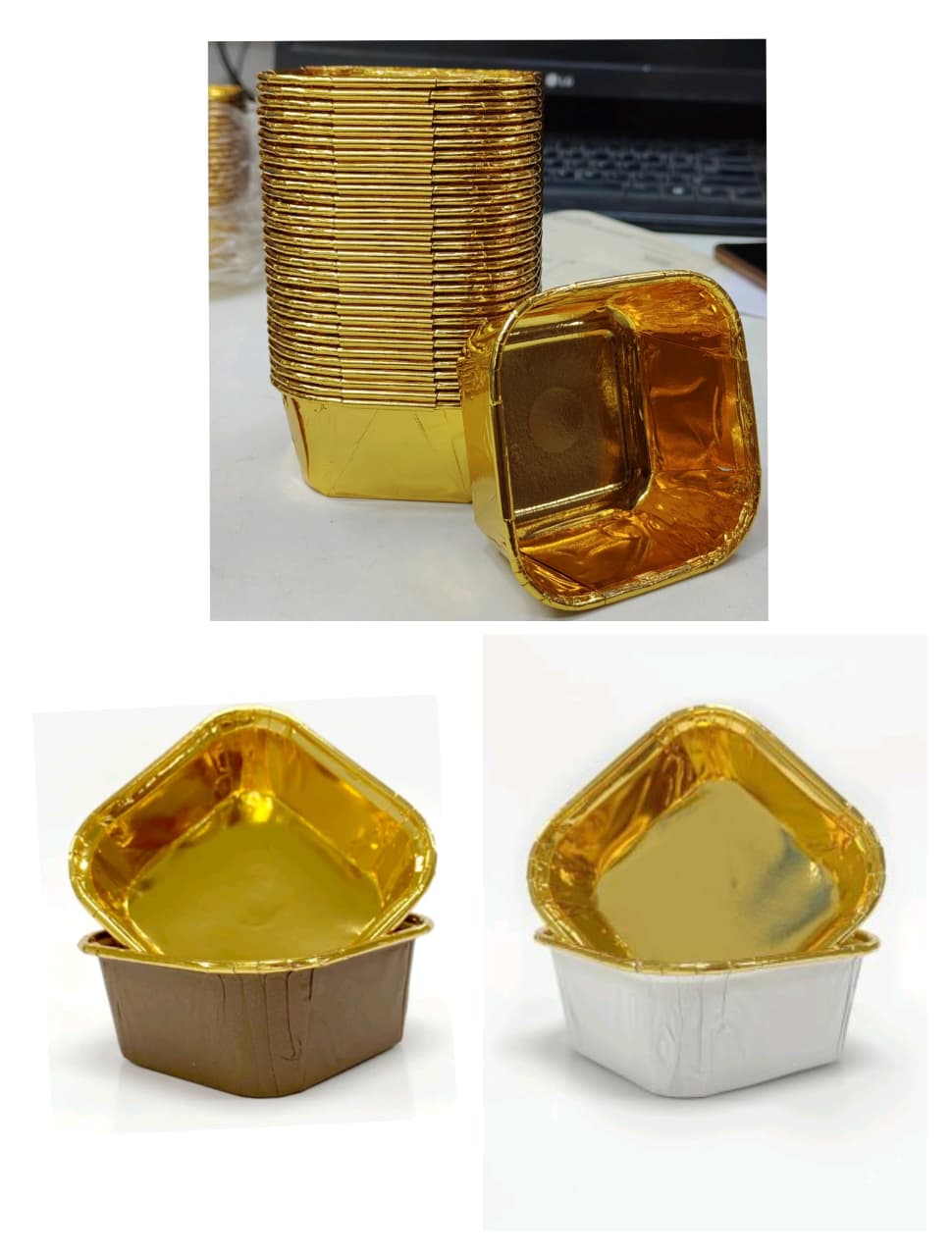 Metallic Square Cake Disposable Paper Cup Food Grade Coated (6.5x6.5x3.5)