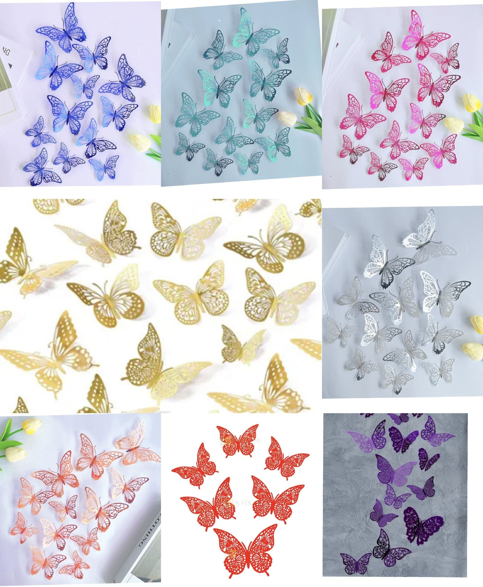 Metallic Butterfly 12 Pcs Mix Colors