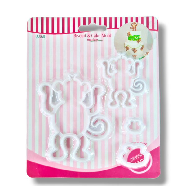 Monkey Fondant & Cookie Cutter Set - 4 Pieces - Pack of 1