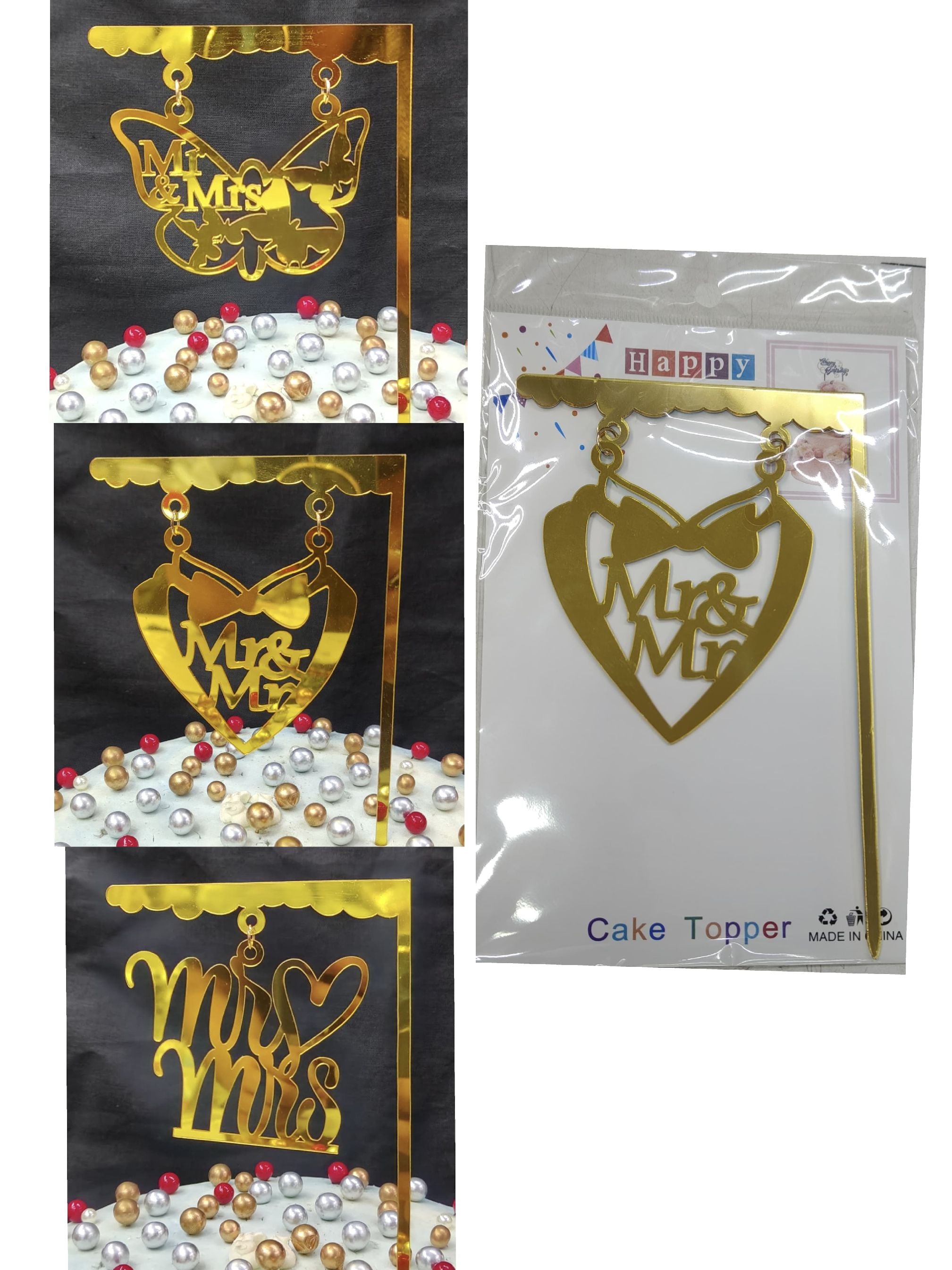 Mr & Mrs Cake Toppers With Chain 3 Design
