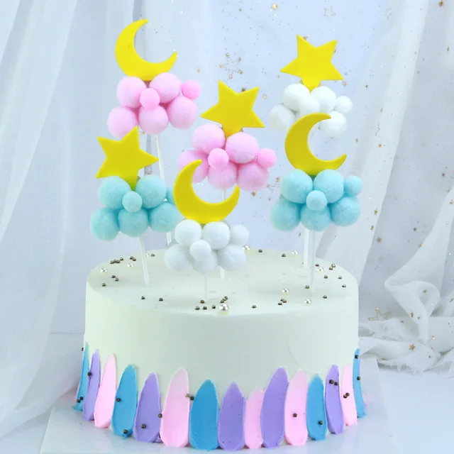 Pom Pom Cake Decoration Moon Star and Mix Design
