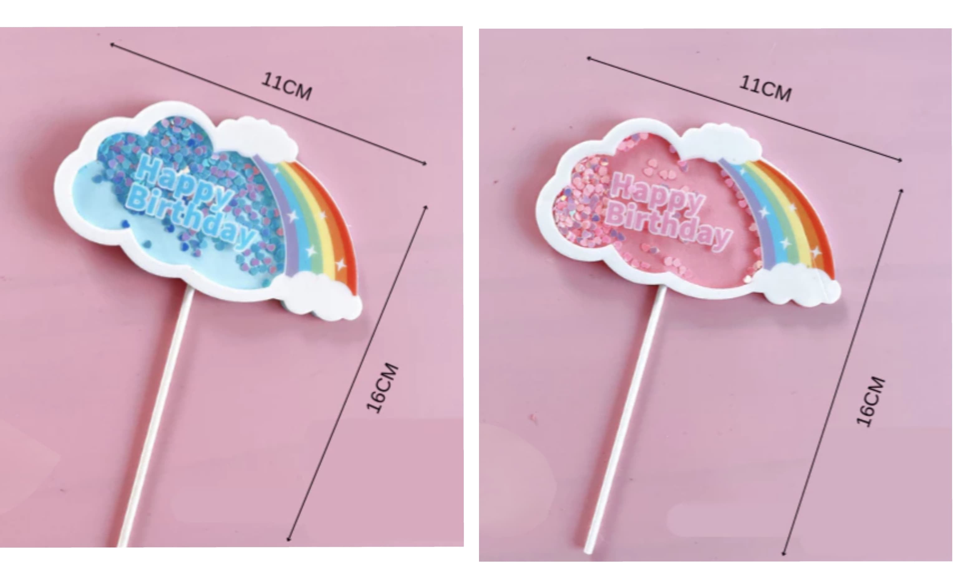 Rainbow Happy Birthday Confetti Cake Topper Blue & Pink