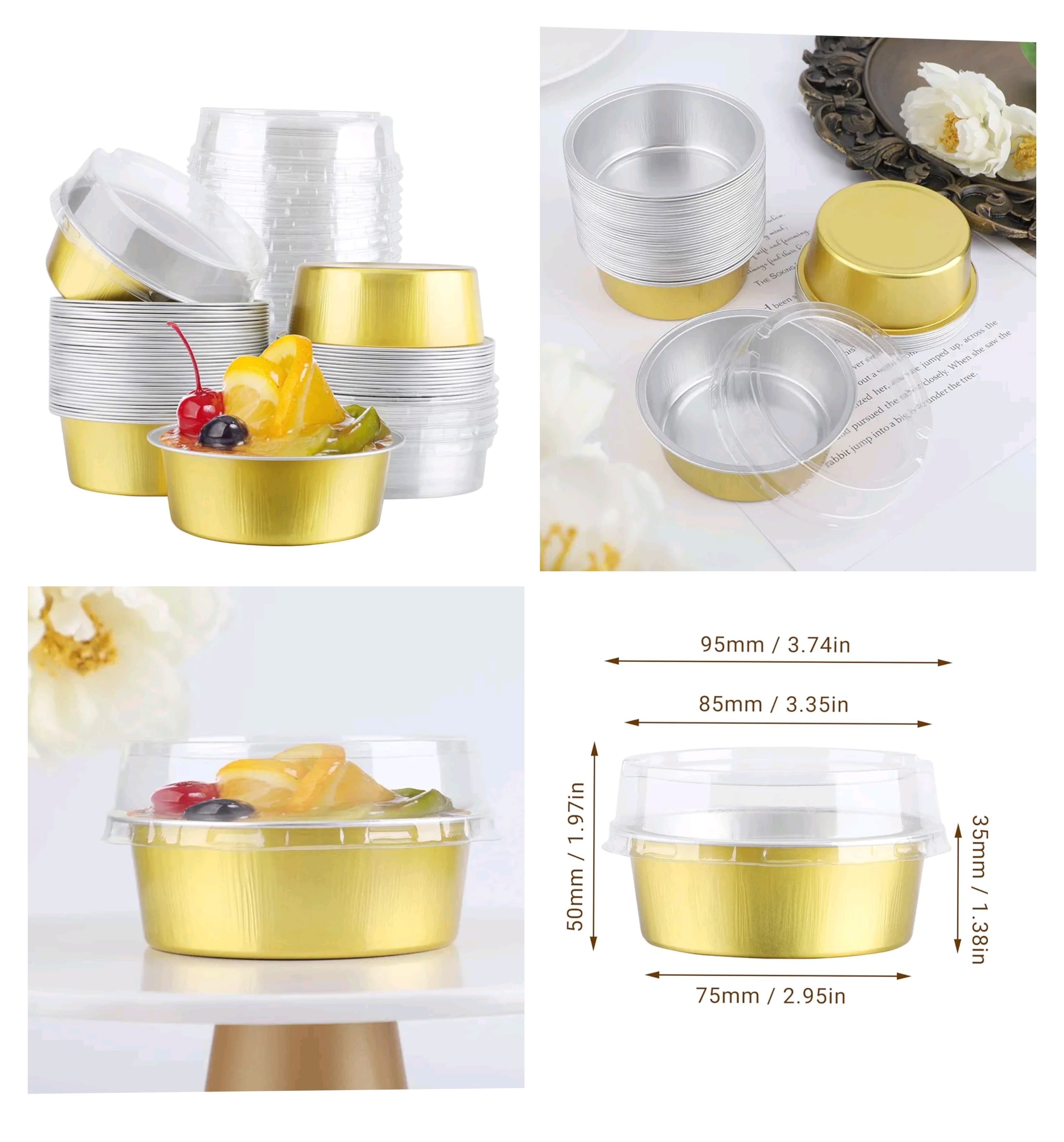 Round Aluminium Tin 150ml Foil With Dome Lid Bake & Serve Cup | Aluminium Containers | Non-Stick Foil Baking Pack Of 100 Pcs