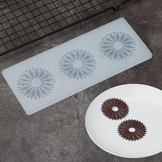 Round Flower Chocolate Garnishing Mould - Silicone Cake Decoration Mould - 3 Cavity - Pack of 1