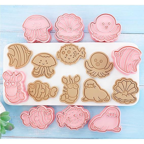 Sea Creatures Theme Cookie Cutter & Embosser - Set 8 Piece - Pack of 1