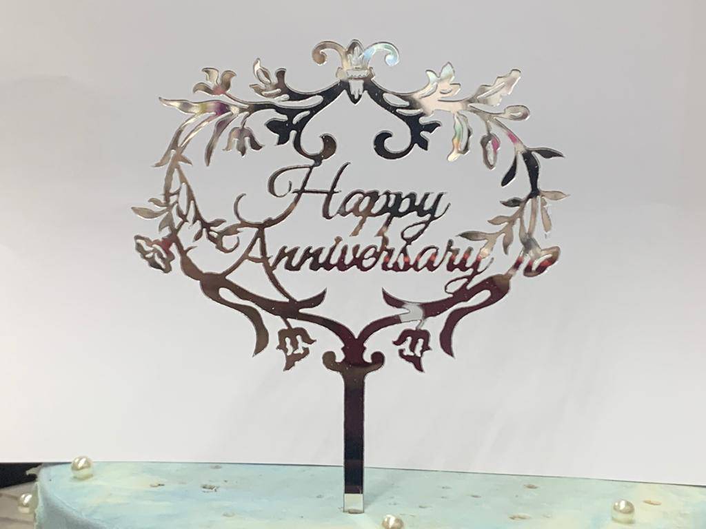 Silver Happy Anniversary Imported Cake Topper