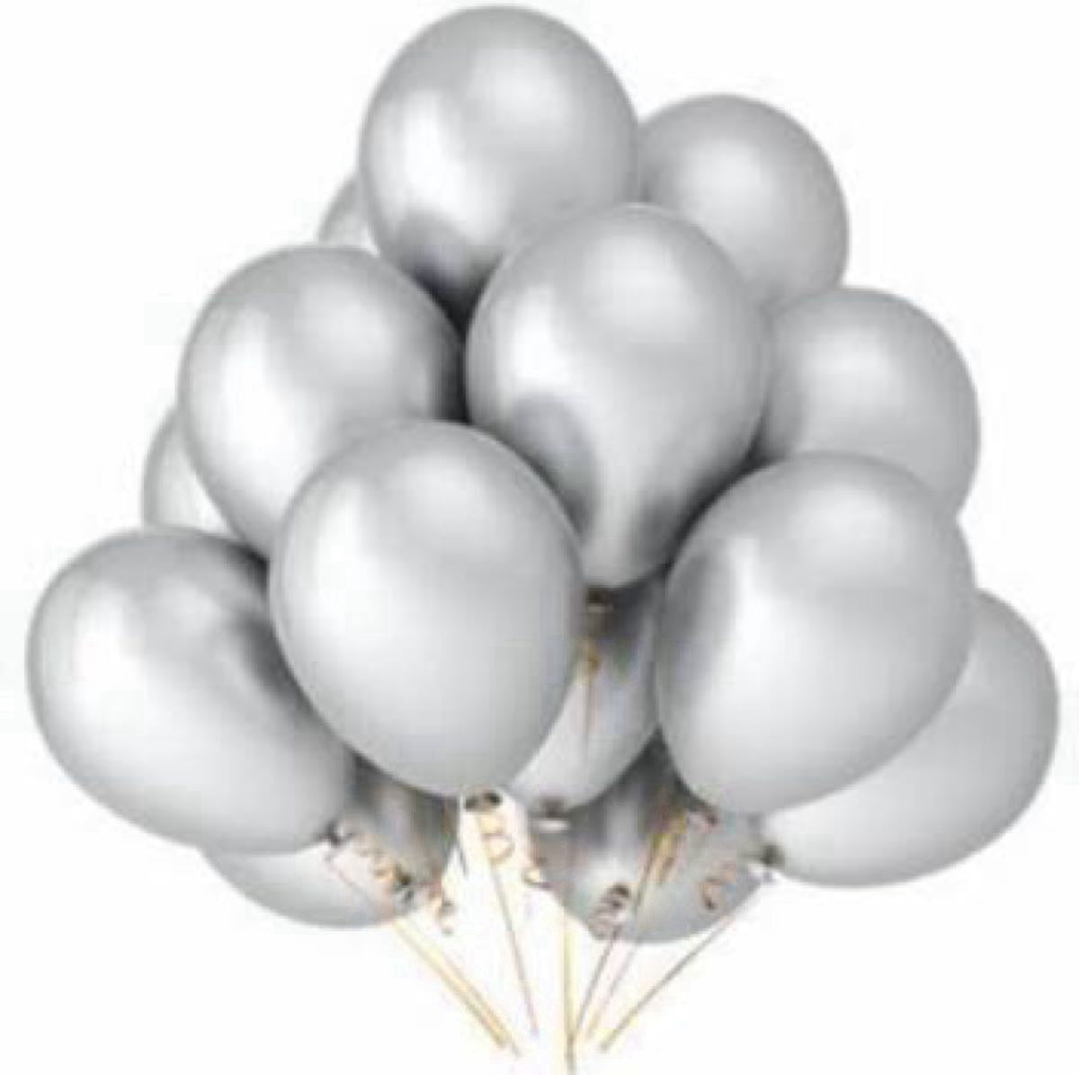 Silver Metallic Latex Balloons - 50 Pcs