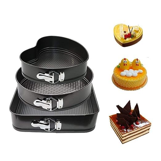 Springform Cake Pan Set - Round, Square & Heart Shape Non-Stick Baking Tins - 3 Shapes per Pack - Pack of 1