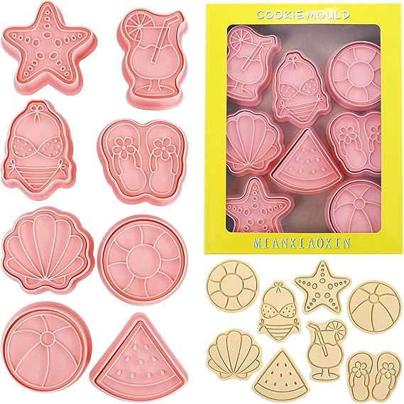 Summer Beach Theme Cookie Cutter & Embosser Set - 8 Piece - Pack of 1