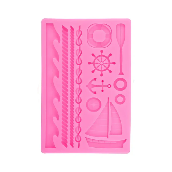 Marine Themed Silicone Fondant Mould – 1 Piece - Boat, Anchor, Life Buoy & Ocean Cake Decor Mould