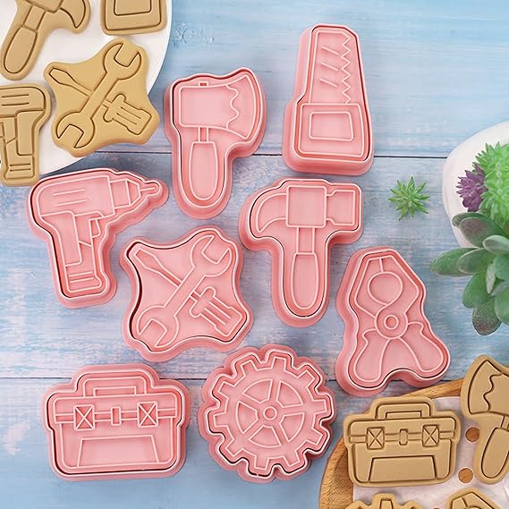 Tool Theme Cookie Cutter & Embosser - Set of 8 Piece - Pack of 1