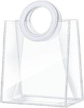 Transparent Bags With Leather Style White Colour Handles - Pack of 12