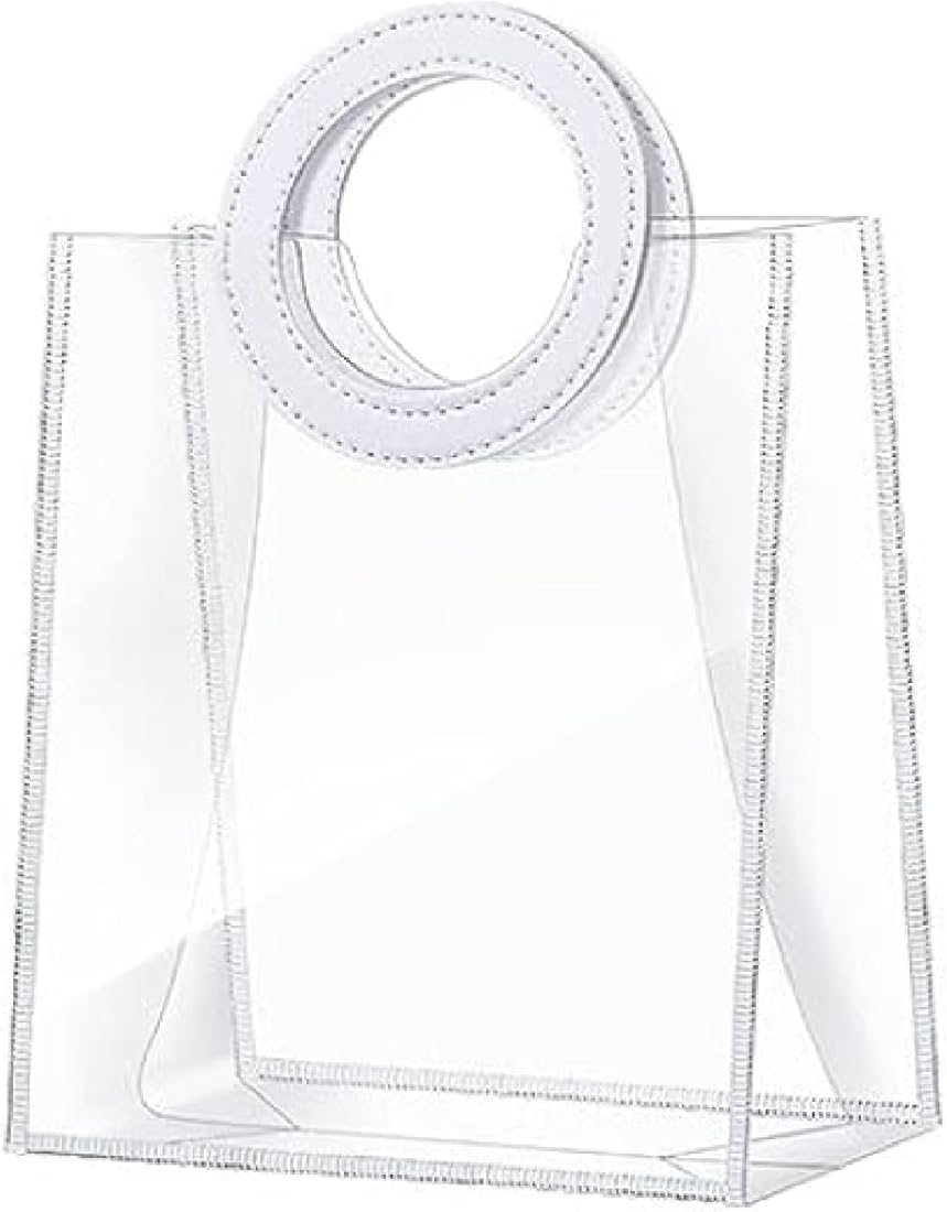 Transparent Bags With Leather Style White Colour Handles - Pack of 12