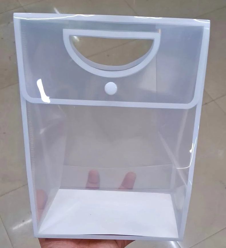 Transparent Gift Bag with Button Lock - White - Oval‑Cut Handle - Pack Of 12