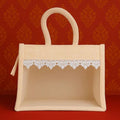 Transparent Window Jute Gift Bag with Zipper Lock & Lace Design - 4 Size Options Available - Pack of 1
