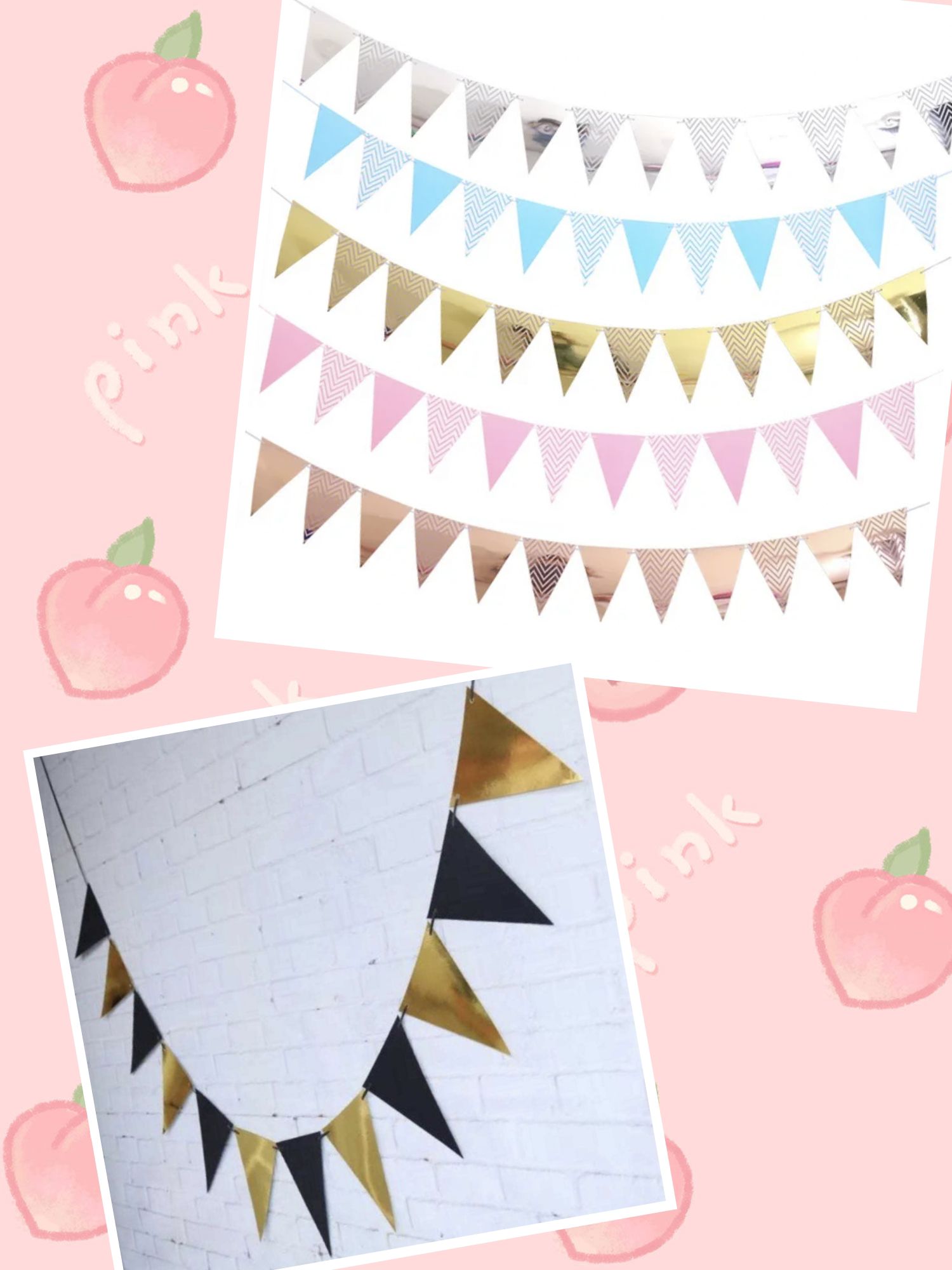 Triangle Paper Decoration 6 Metallic Assorted Colors Pack of 12 Flags
